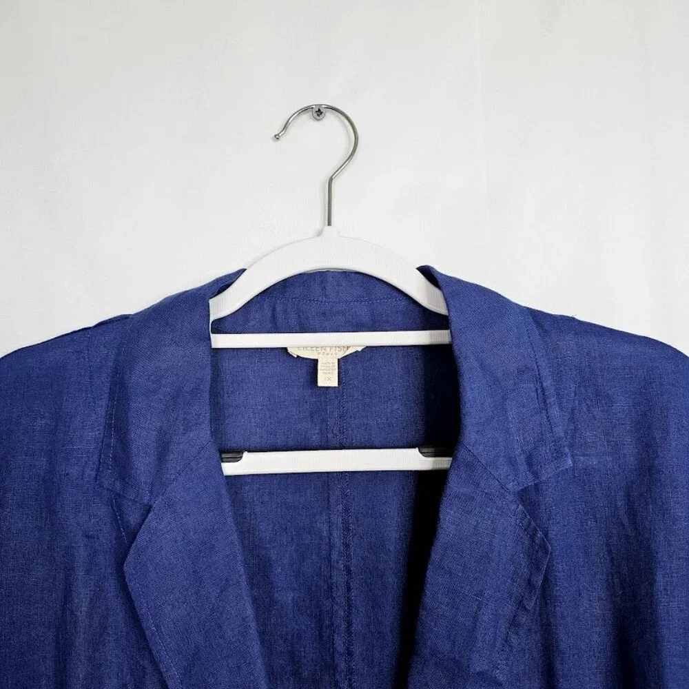 EILEEN FISHER Lightweight 100% Linen Blazer Jacket NAVY BLUE Plus size 1X Summer - Picture 5 of 7